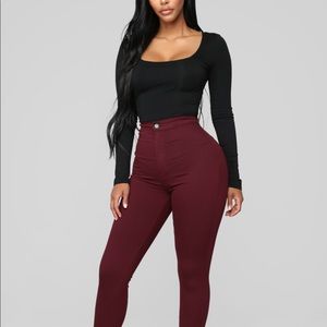 FashionNova Super High Waist Denim - Burgundy